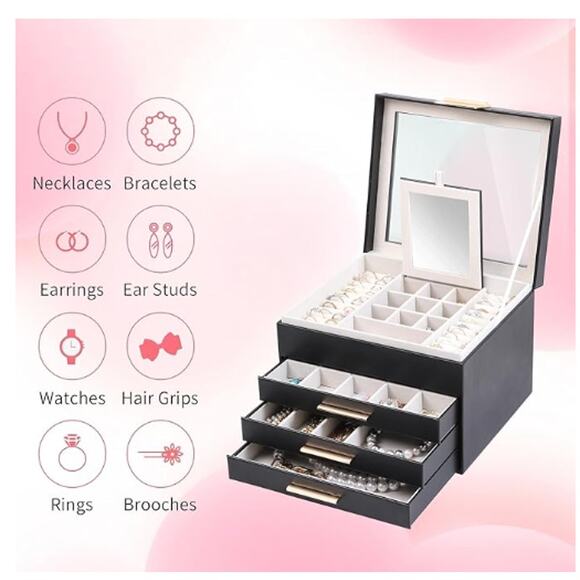 Jewelry Box with Glass Lids,4 Layers Large - Picture 5 of 7